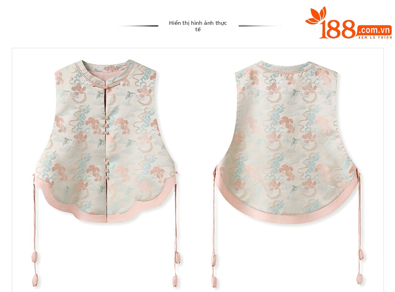 Áo vest gile nữ phong cách Trung Hoa cao cấp, họa tiết hoa văn nổi, khóa tua rua, dáng suông mùa hè — Hoa anh đào chi tiết 13