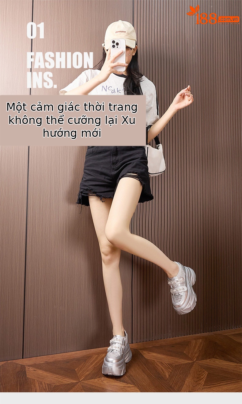 Giày sneaker nữ chunky đế dày màu trắng, form mũi tròn, phong cách thể thao casual — Bạc, Trắng chi tiết 2
