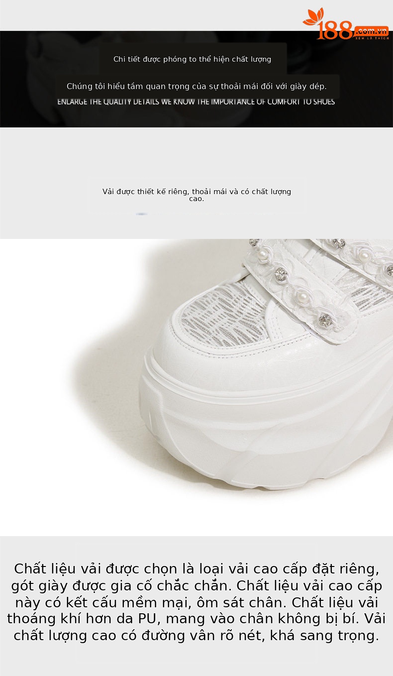 Giày sneaker nữ chunky đế dày màu trắng, form mũi tròn, phong cách thể thao casual — Bạc, Trắng chi tiết 6