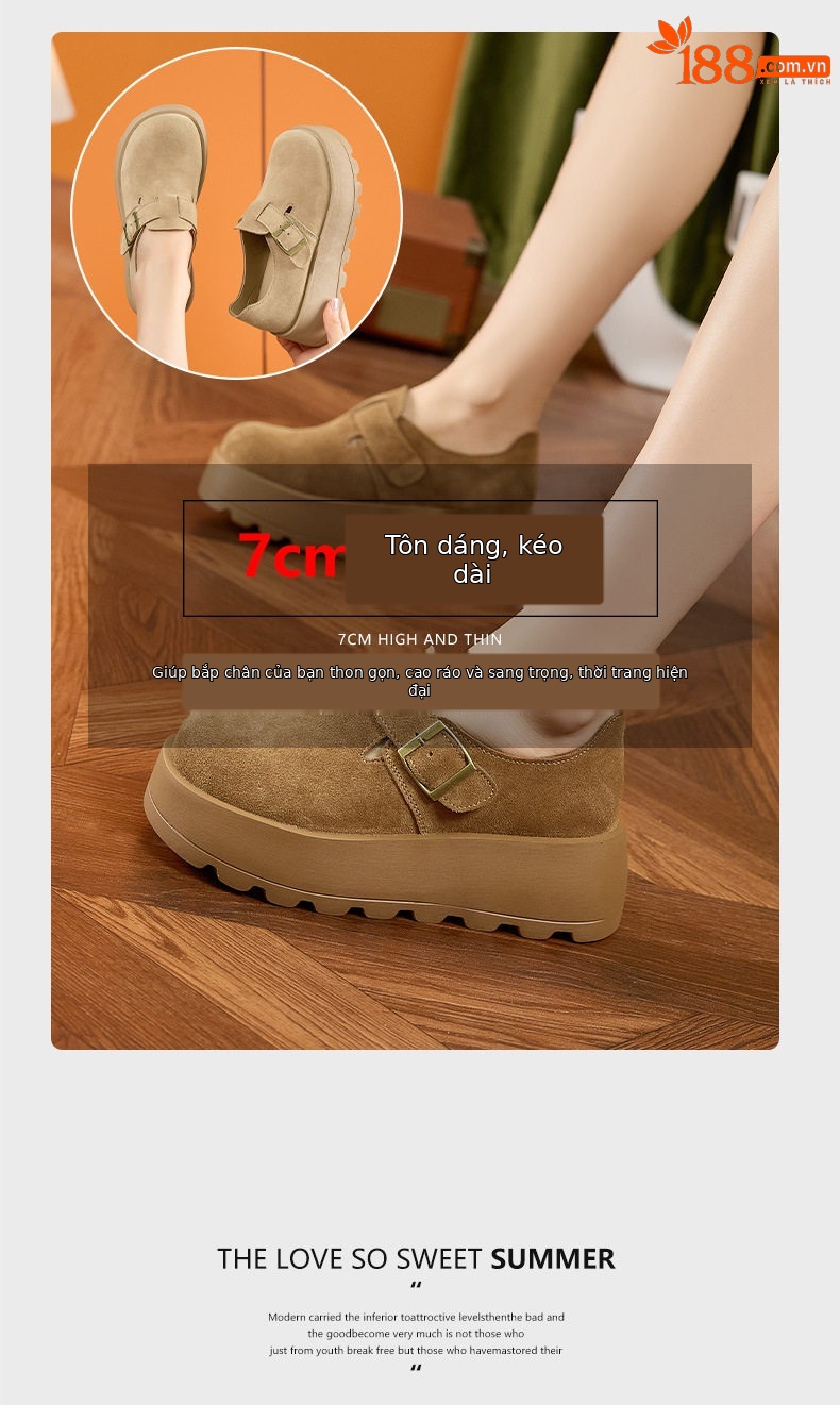 Sandal nữ Birkenstock da thật quai chữ V đế dày mùa hè — Lạc đà, Mơ chi tiết 9