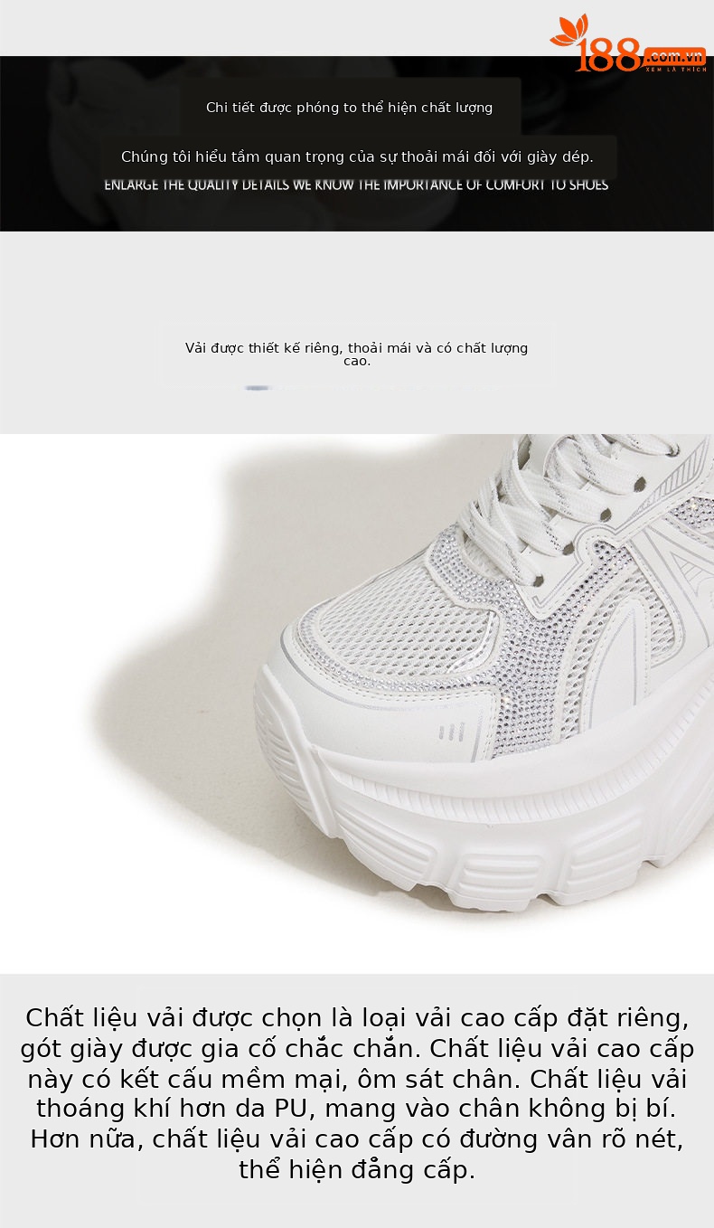 Giày sneaker nữ đế dày chunky tăng chiều cao lưới thoáng khí mùa hè — Trắng, Bạc chi tiết 6