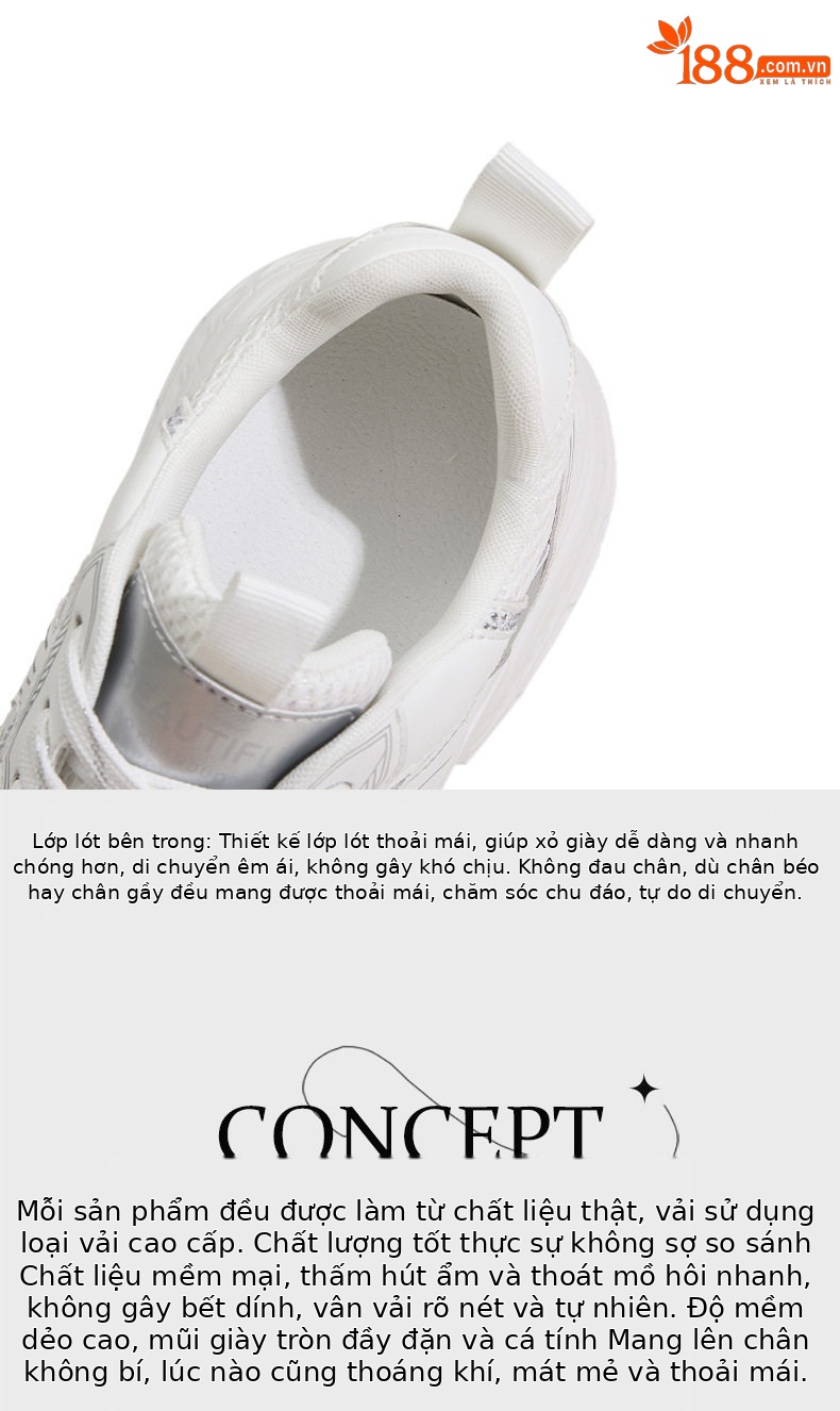 Giày sneaker nữ đế dày chunky tăng chiều cao lưới thoáng khí mùa hè — Trắng, Bạc chi tiết 8