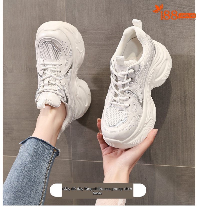 Giày sneaker nữ đế dày lưới thoáng khí HY5166 — màu be chi tiết 1