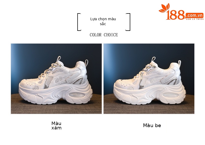 Giày sneaker nữ đế dày lưới thoáng khí HY5166 — màu be chi tiết 2