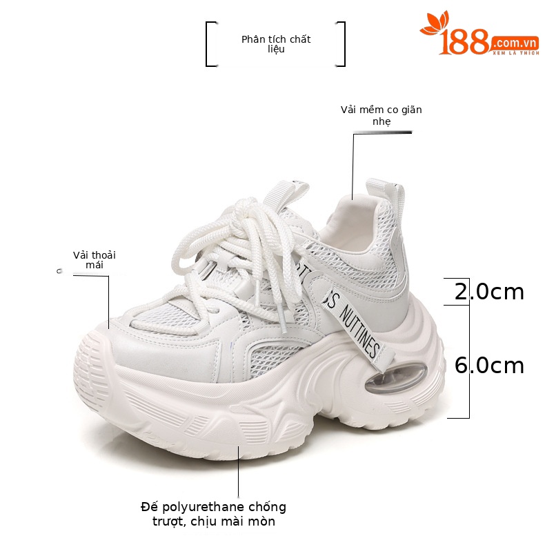 Giày sneaker nữ đế dày lưới thoáng khí HY5166 — màu be chi tiết 3