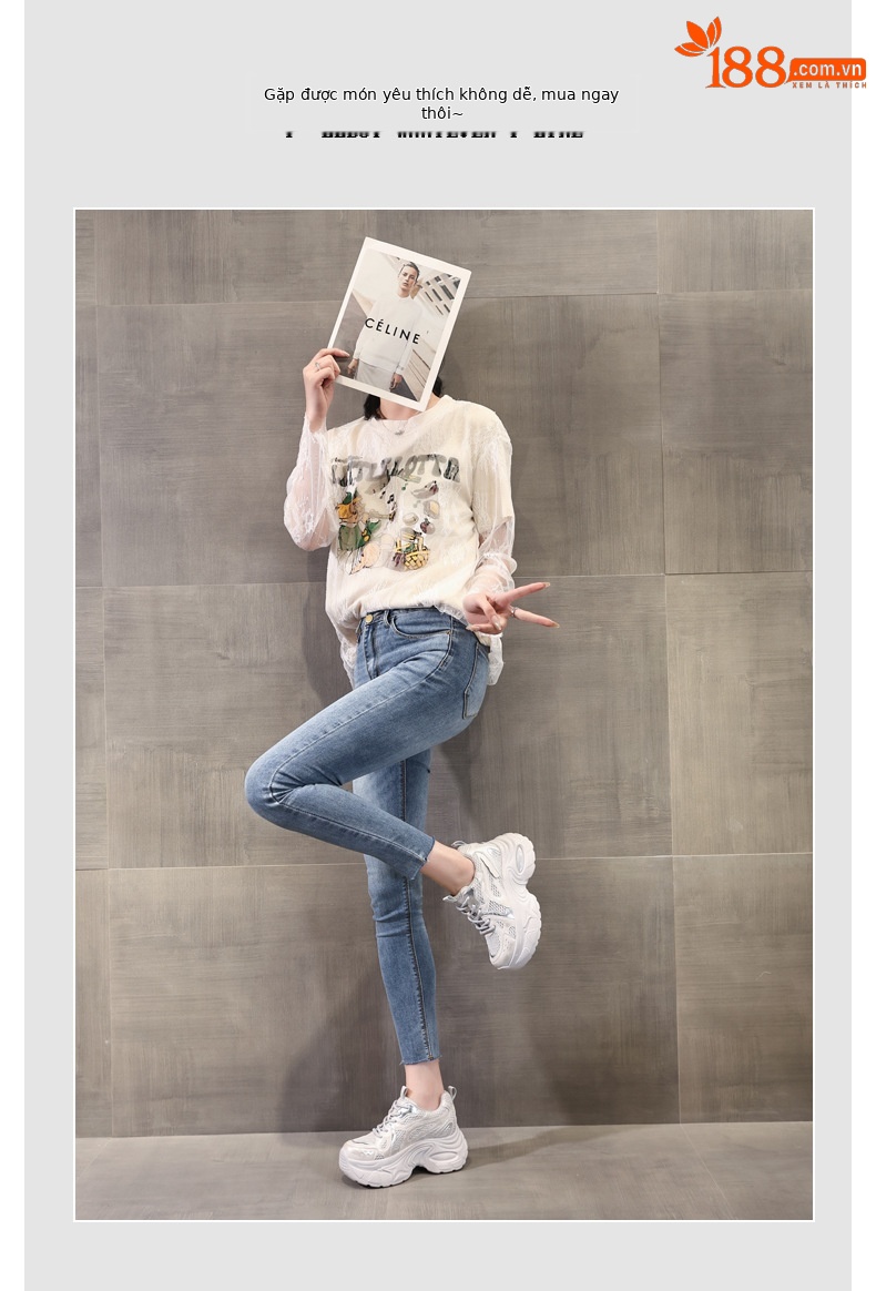 Giày sneaker nữ đế dày lưới thoáng khí HY5166 — màu be chi tiết 6
