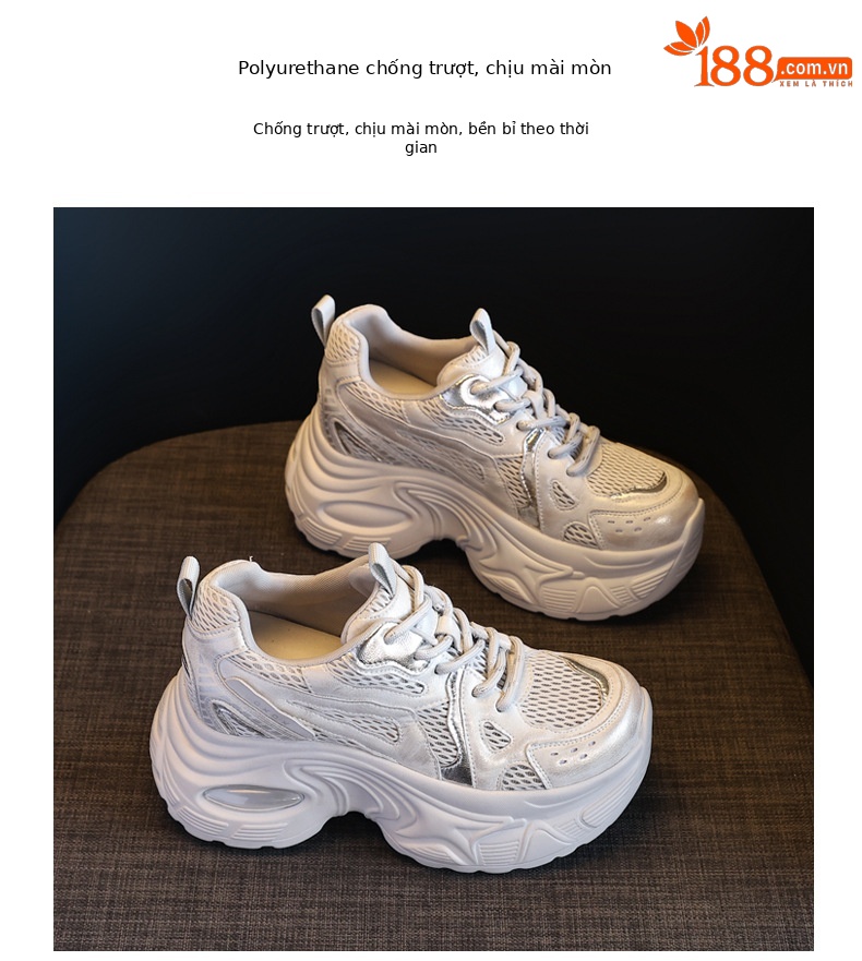 Giày sneaker nữ đế dày lưới thoáng khí HY5166 — màu be chi tiết 10