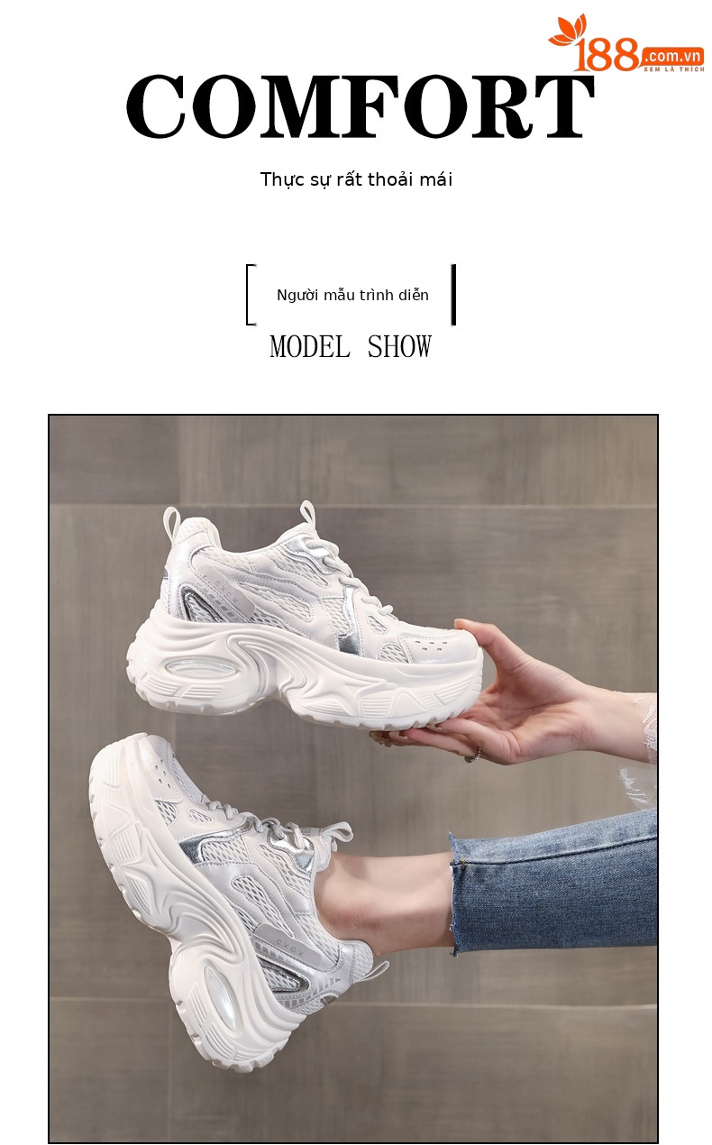 Giày sneaker nữ đế dày lưới thoáng khí HY5166 — màu be chi tiết 11