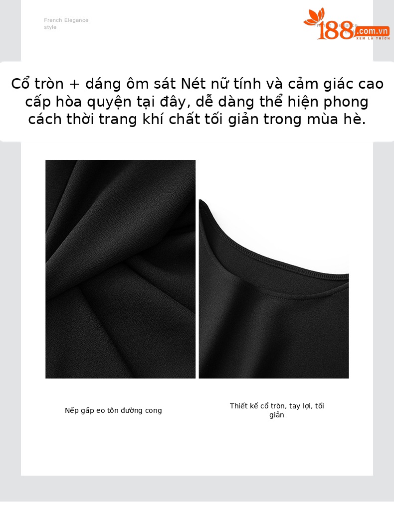Váy liền nữ không tay xoắn eo phong cách tối giản — Màu đen chi tiết 5