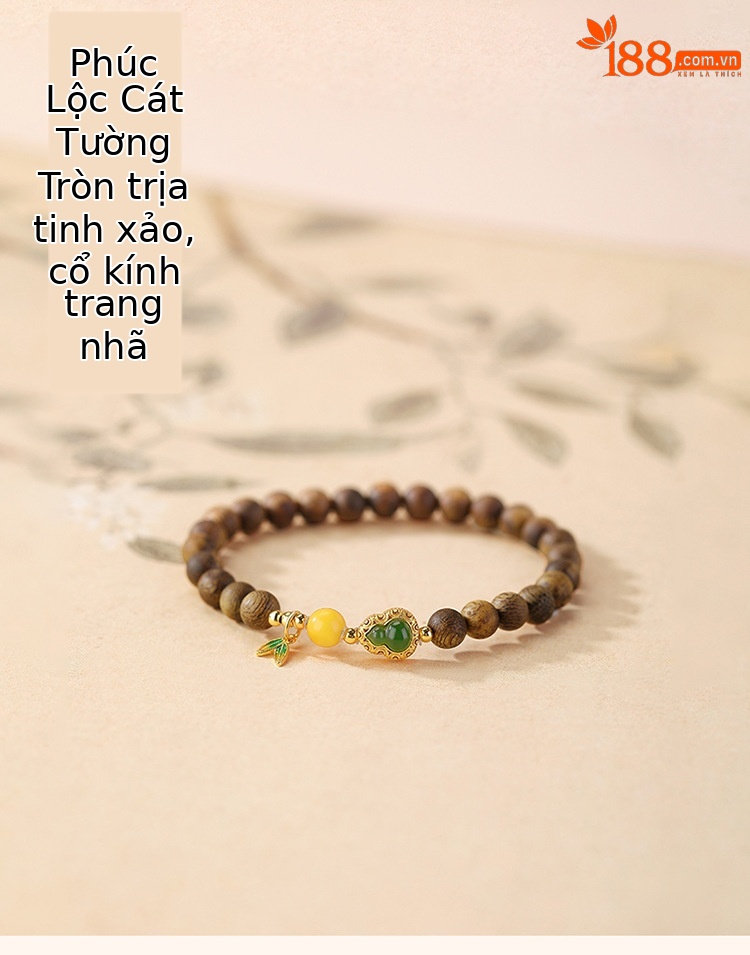 Vòng tay bạc S925 mạ vàng kết hợp ngọc thạch trầm hương họa tiết lá tre — Một chiếc chi tiết 1