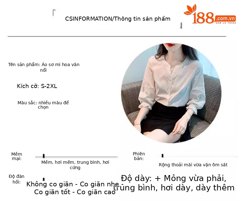 Áo sơ mi nữ tay ngắn phong cách cao cấp, tay phồng thêu rỗng — trắng chi tiết 1