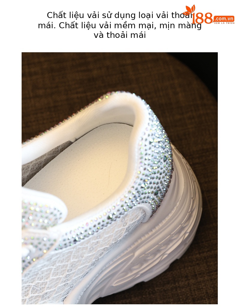 Giày sneaker nữ đế dày lưới thoáng khí đính đá rhinestone — Màu trắng chi tiết 8