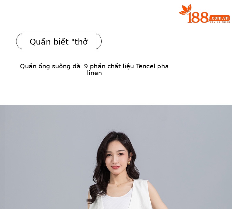 Quần ống rộng nữ cạp cao suông rộng dáng 9 phần vải linen lyocell — màu xanh hải quân chi tiết 1