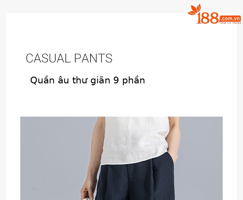 Quần ống rộng nữ cạp cao suông rộng dáng 9 phần vải linen lyocell — màu xanh hải quân chi tiết 3