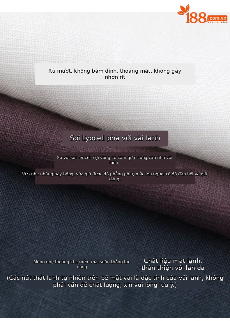 Quần ống rộng nữ cạp cao suông rộng dáng 9 phần vải linen lyocell — màu xanh hải quân chi tiết 8
