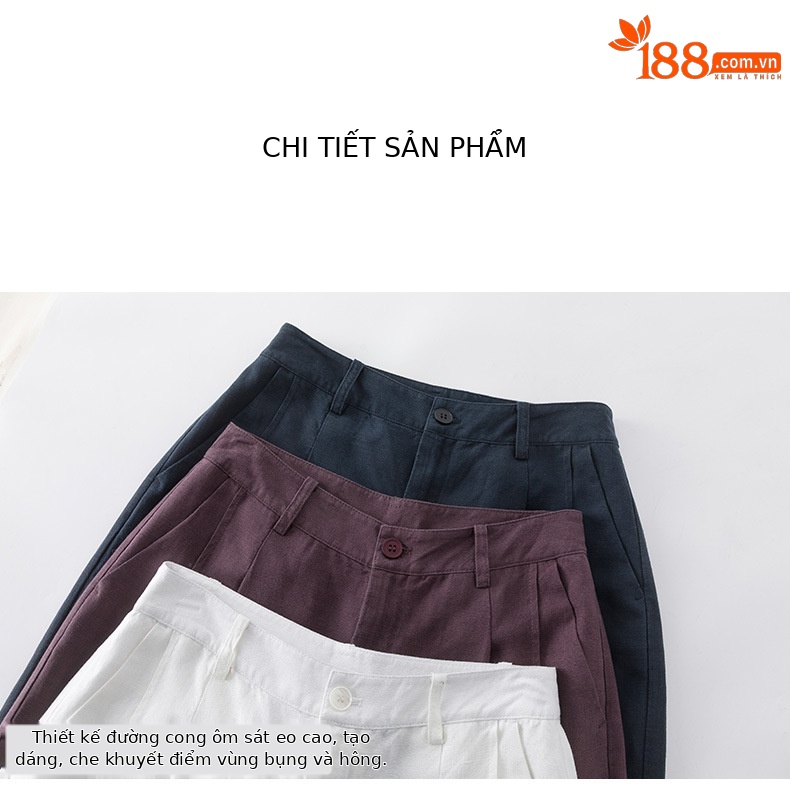 Quần ống rộng nữ cạp cao suông rộng dáng 9 phần vải linen lyocell — màu xanh hải quân chi tiết 18