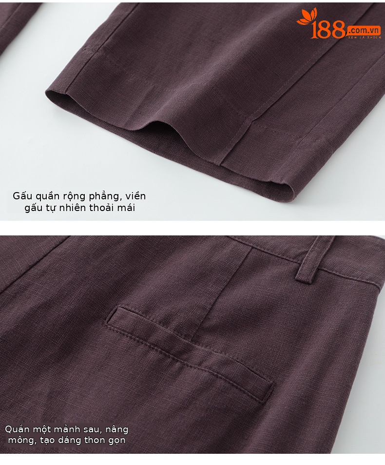 Quần ống rộng nữ cạp cao suông rộng dáng 9 phần vải linen lyocell — màu xanh hải quân chi tiết 20