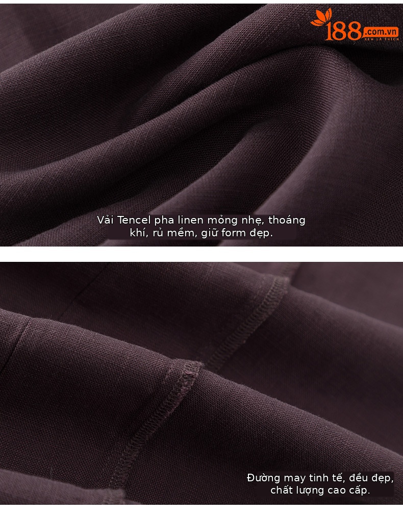 Quần ống rộng nữ cạp cao suông rộng dáng 9 phần vải linen lyocell — màu xanh hải quân chi tiết 21