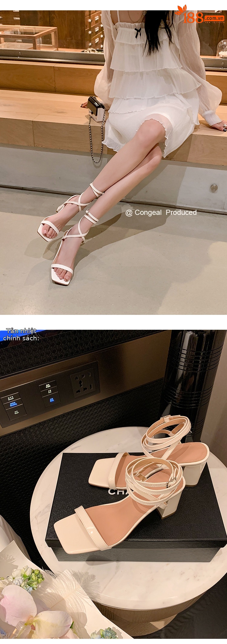 Sandal cao gót nữ hở mũi quai chân phong cách tiên nữ gót thô — Màu đen chi tiết 23