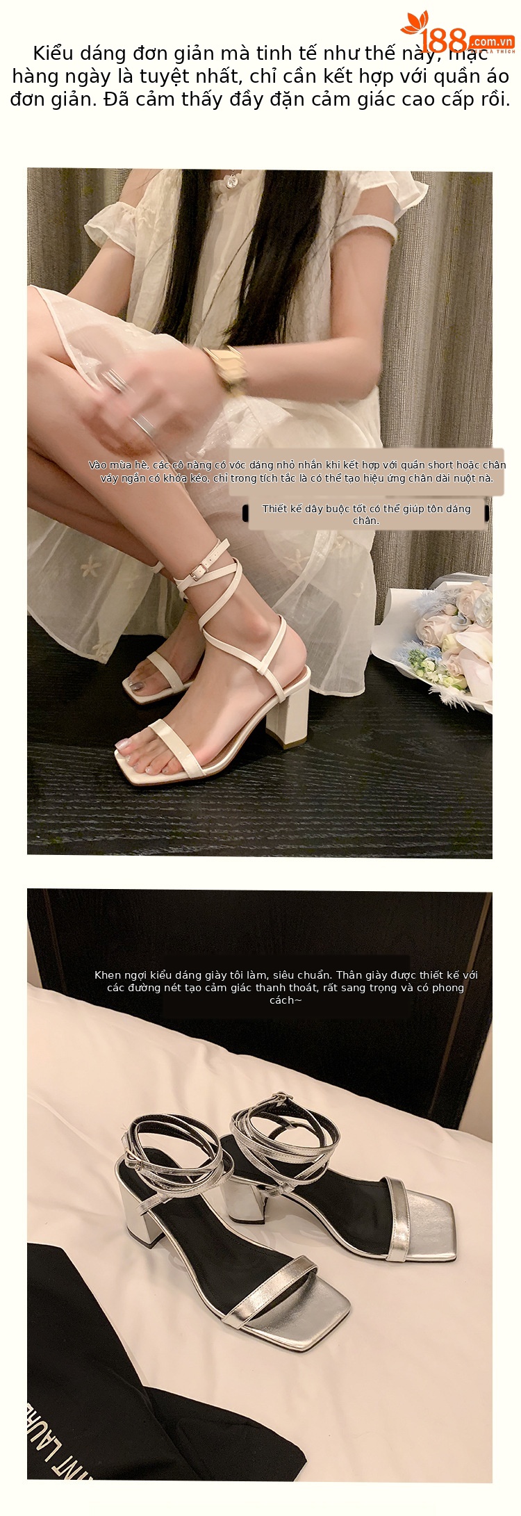 Sandal cao gót nữ hở mũi quai chân phong cách tiên nữ gót thô — Màu đen chi tiết 4