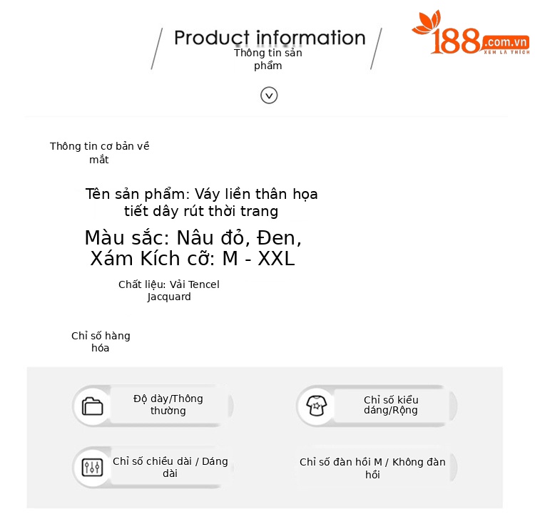 Đầm maxi nữ cổ tròn tay ngắn eo thon dáng dài — Màu đen, Màu nâu đỏ, Màu xám chi tiết 10