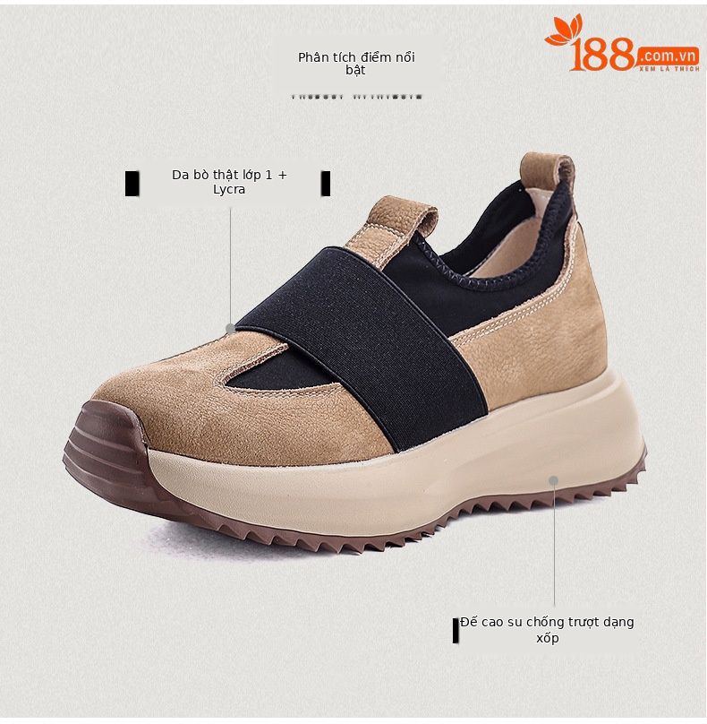 Giày sneaker nữ da bò đế dày cổ điển phong cách Agan — Đen trắng chi tiết 3