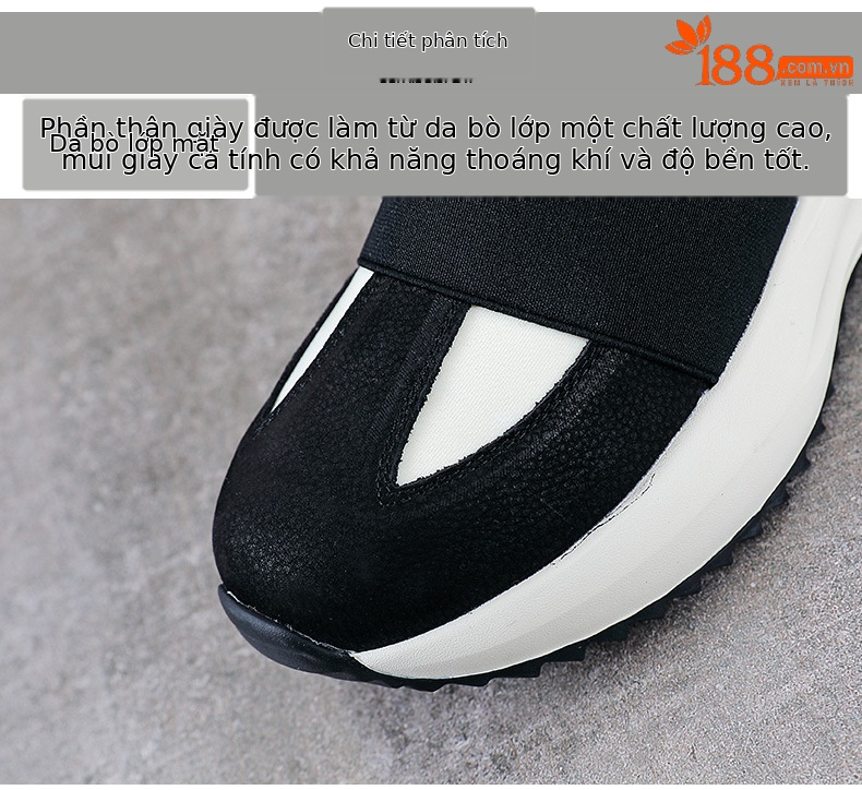 Giày sneaker nữ da bò đế dày cổ điển phong cách Agan — Đen trắng chi tiết 4