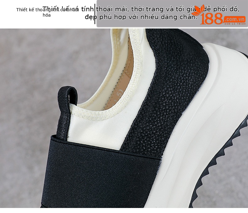Giày sneaker nữ da bò đế dày cổ điển phong cách Agan — Đen trắng chi tiết 5