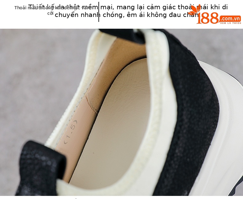 Giày sneaker nữ da bò đế dày cổ điển phong cách Agan — Đen trắng chi tiết 6