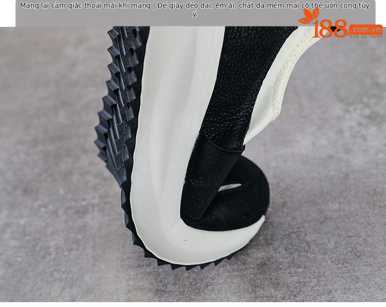 Giày sneaker nữ da bò đế dày cổ điển phong cách Agan — Đen trắng chi tiết 8