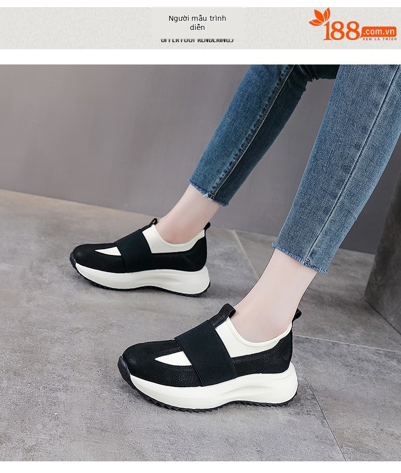 Giày sneaker nữ da bò đế dày cổ điển phong cách Agan — Đen trắng chi tiết 9