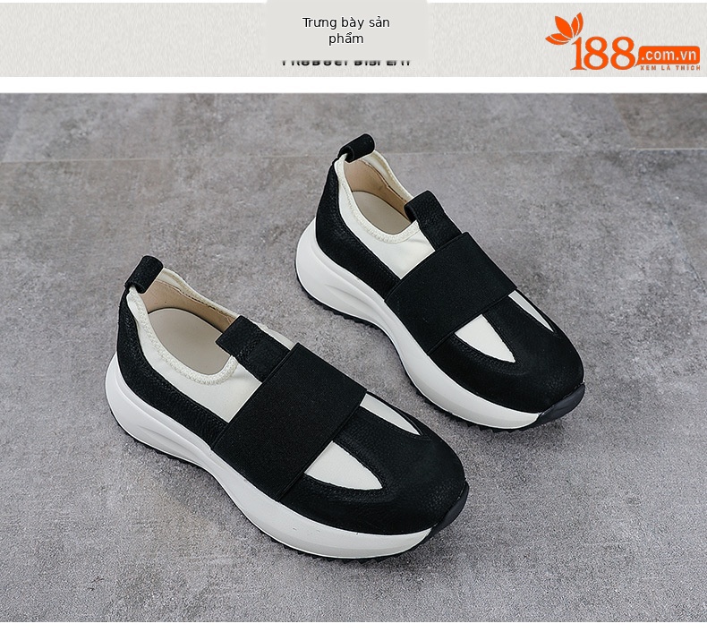 Giày sneaker nữ da bò đế dày cổ điển phong cách Agan — Đen trắng chi tiết 10