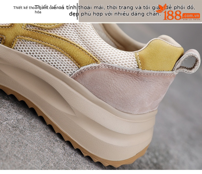 Giày thể thao nữ Agan cổ điển da thật lưới thoáng đế dày — Màu vàng chi tiết 5