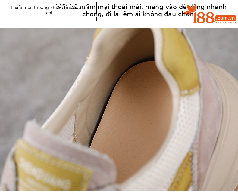 Giày thể thao nữ Agan cổ điển da thật lưới thoáng đế dày — Màu vàng chi tiết 6