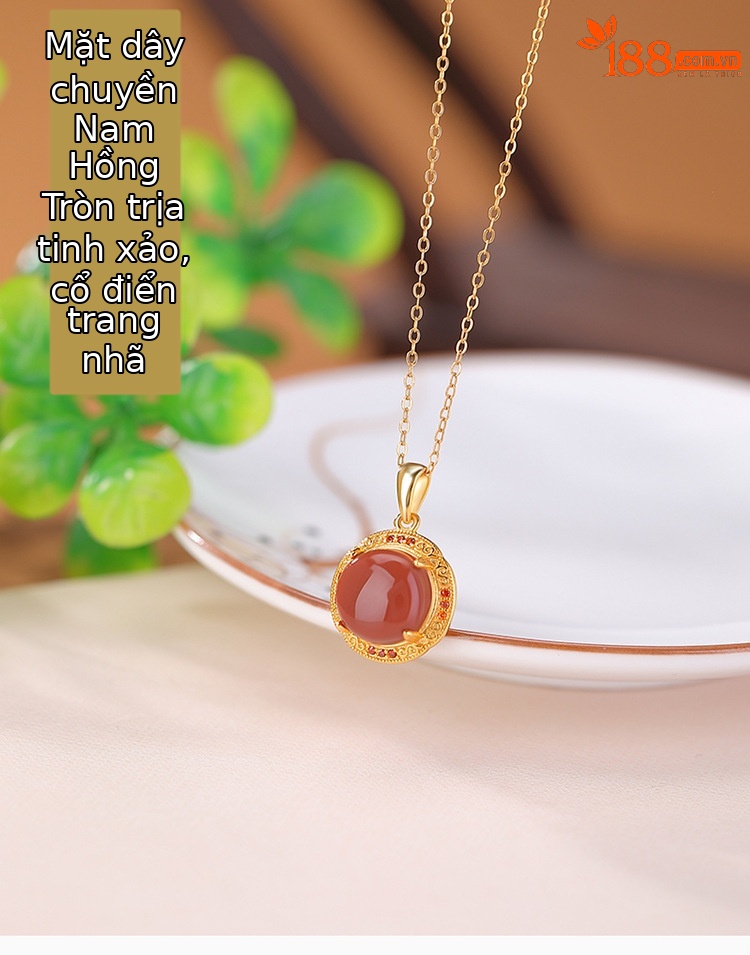 Mặt dây chuyền bạc S925 mạ vàng đỏ hình tròn rỗng hoa phương nam phong cách cung điện — Mặt dây chuyền đơn (không có dây chuyền) chi tiết 1