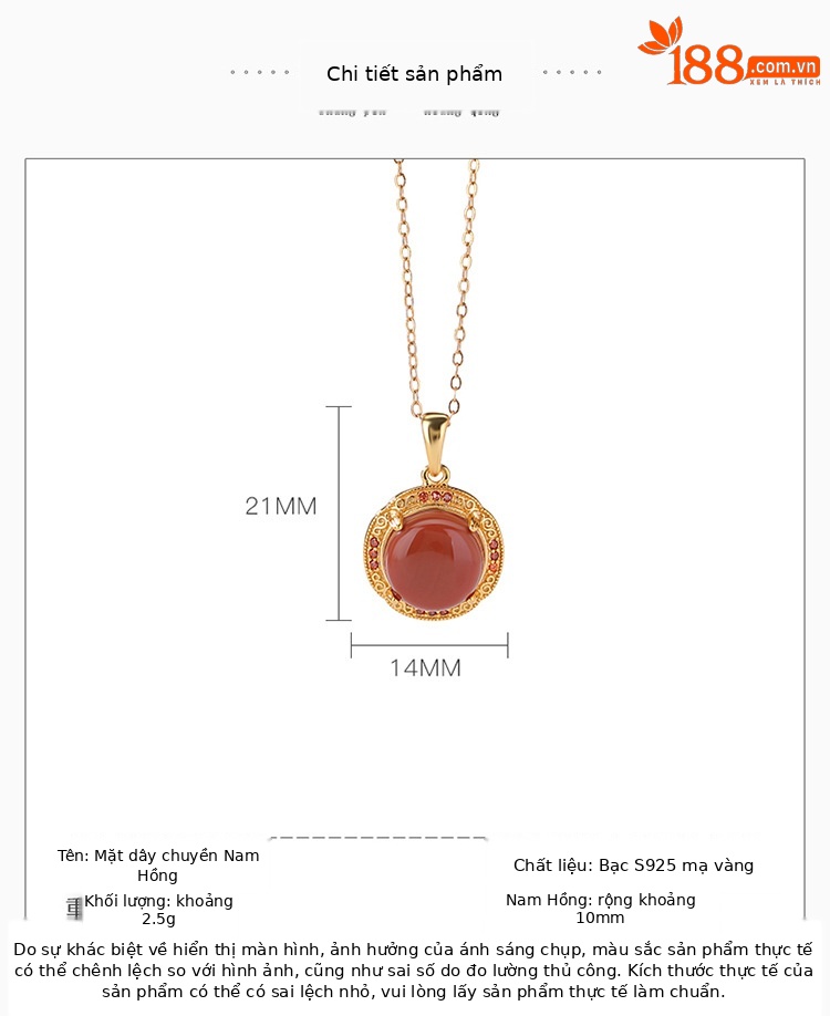 Mặt dây chuyền bạc S925 mạ vàng đỏ hình tròn rỗng hoa phương nam phong cách cung điện — Mặt dây chuyền đơn (không có dây chuyền) chi tiết 2