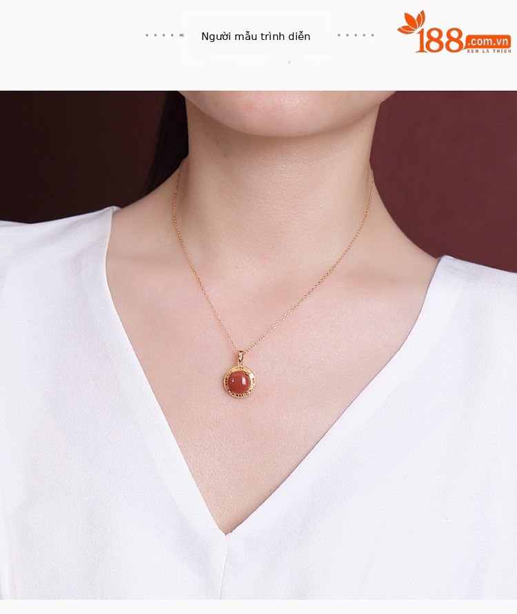Mặt dây chuyền bạc S925 mạ vàng đỏ hình tròn rỗng hoa phương nam phong cách cung điện — Mặt dây chuyền đơn (không có dây chuyền) chi tiết 3
