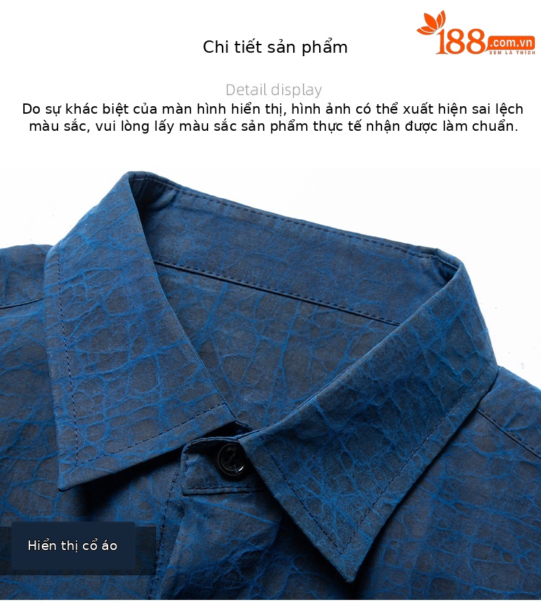 Áo sơ mi nam ngắn tay lụa dâu tằm cao cấp họa tiết vân mây — Màu xanh lam G6033 chi tiết 13