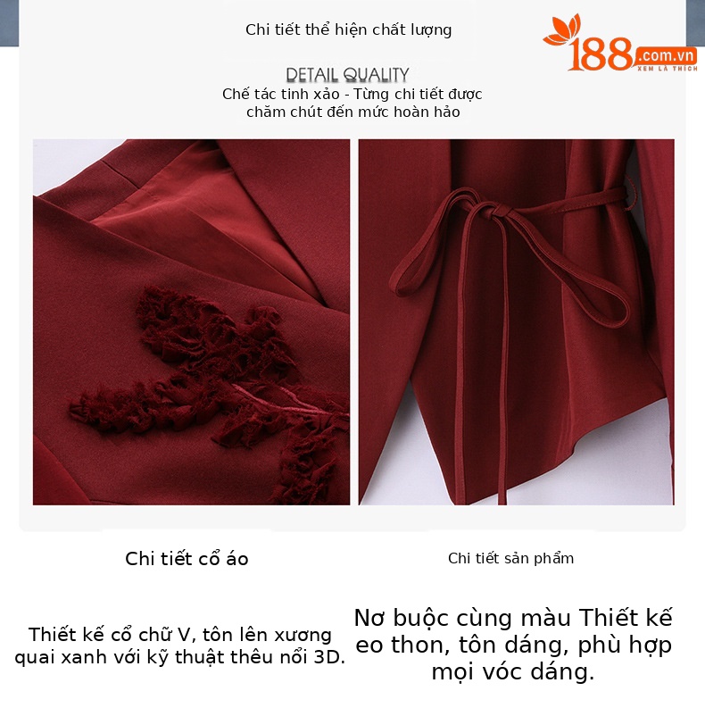 Bộ áo khoác thêu hoa nổi và chân váy midi hai mảnh mùa xuân hè 2025 JX2513 — Màu hồng, Màu đỏ chi tiết 9