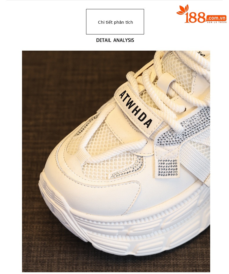 Giày sneaker nữ đế dày rhinestone lưới thoáng khí — Màu be chi tiết 7