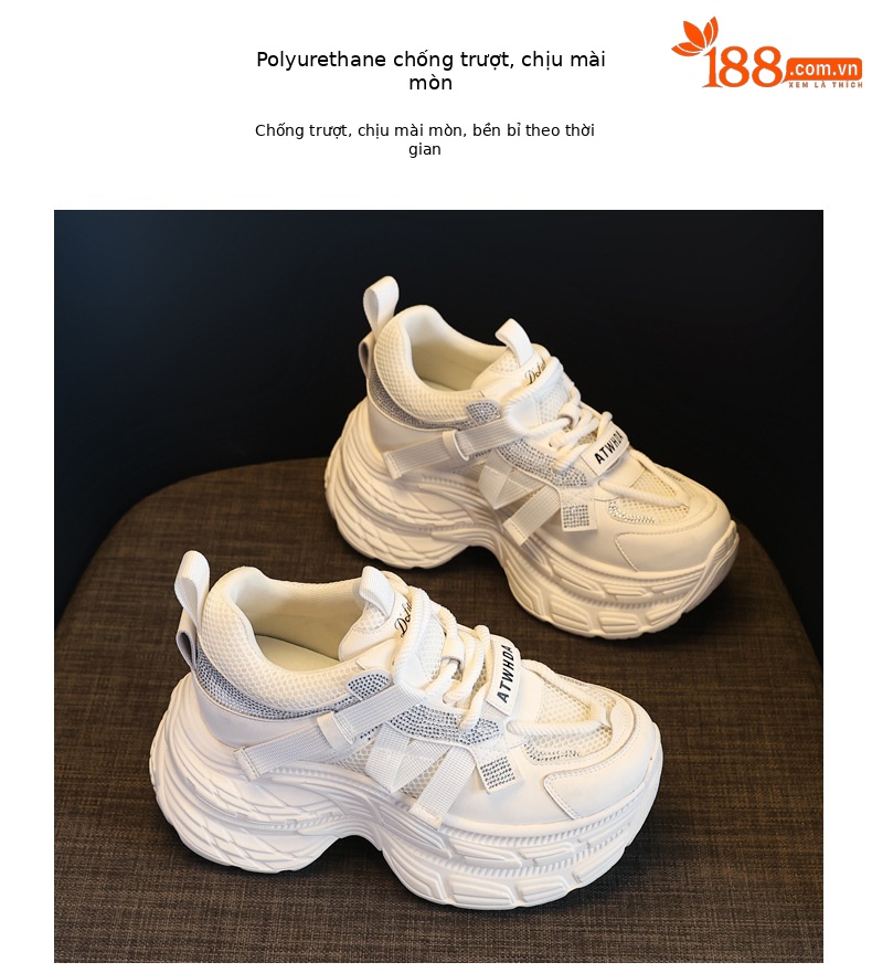 Giày sneaker nữ đế dày rhinestone lưới thoáng khí — Màu be chi tiết 10