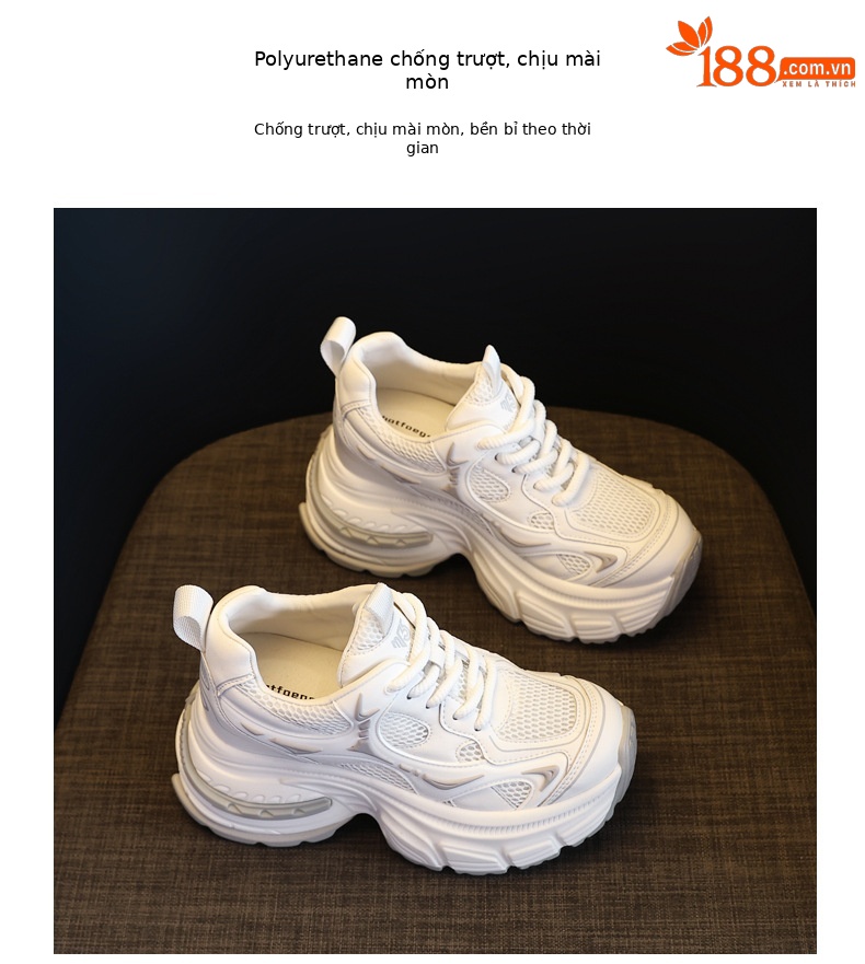 Giày sneaker nữ đế dày tăng chiều cao lưới thoáng khí — Màu trắng chi tiết 10