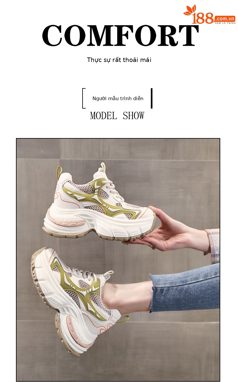 Giày sneaker nữ đế dày tăng chiều cao lưới thoáng khí — Màu trắng chi tiết 11