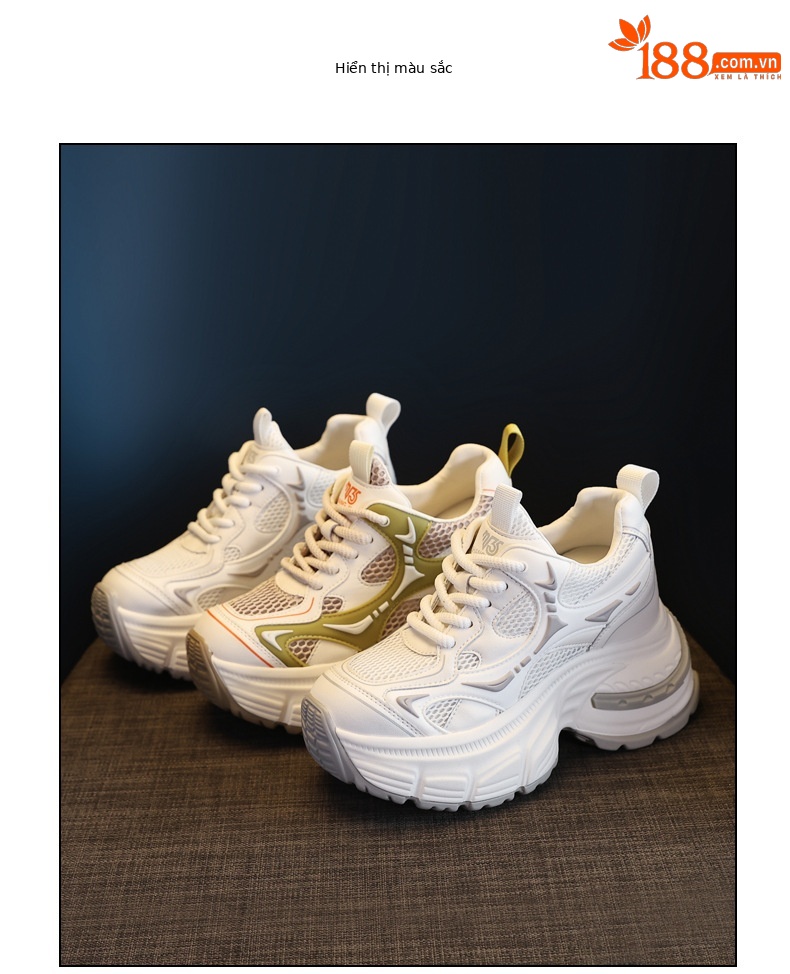 Giày sneaker nữ đế dày tăng chiều cao lưới thoáng khí — Màu trắng chi tiết 18
