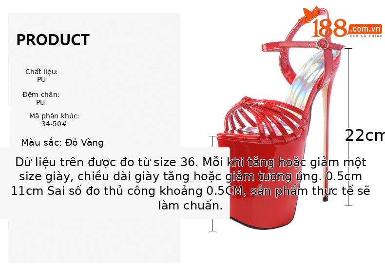 Giày cao gót nữ gót vuông 19cm đế lớn phong cách nổi bật — Đỏ (19cm) chi tiết 1
