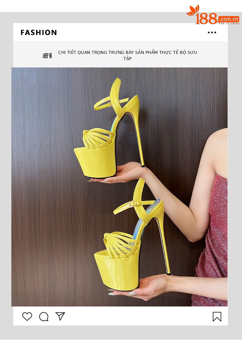 Giày cao gót nữ gót vuông 19cm đế lớn phong cách nổi bật — Đỏ (19cm) chi tiết 3