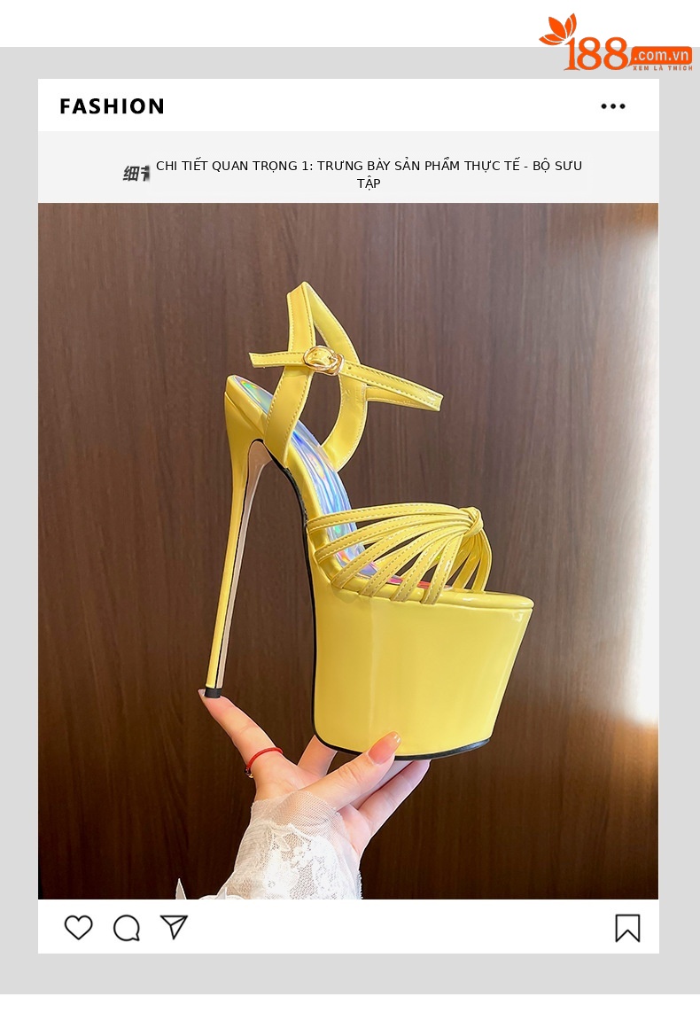 Giày cao gót nữ gót vuông 19cm đế lớn phong cách nổi bật — Đỏ (19cm) chi tiết 9