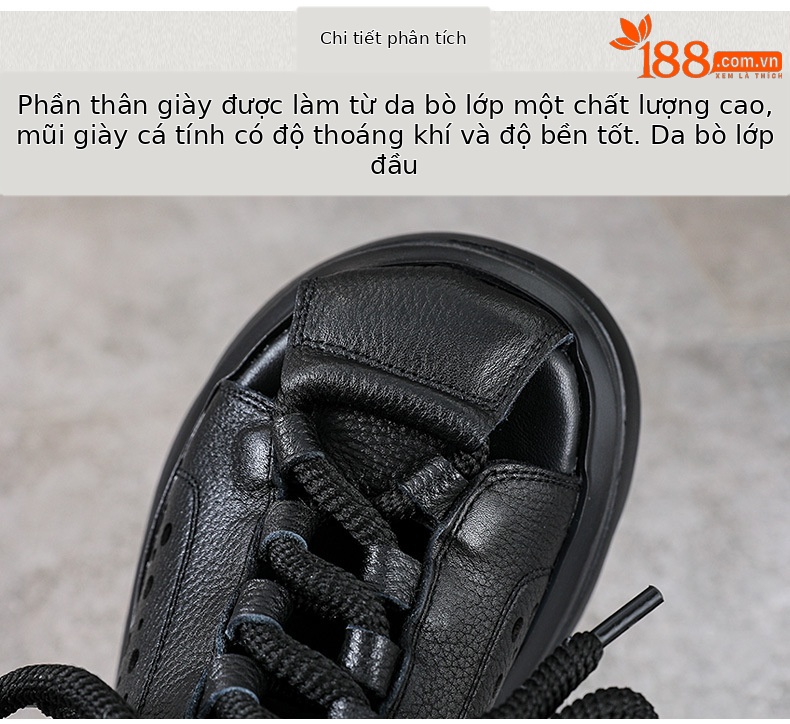 Bốt Martin da thật cổ ngắn đế dày lỗ rỗng kiểu La Mã — Màu đen chi tiết 4