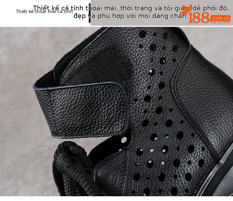 Bốt Martin da thật cổ ngắn đế dày lỗ rỗng kiểu La Mã — Màu đen chi tiết 5