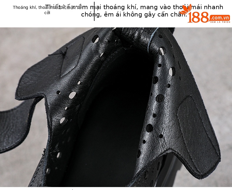 Bốt Martin da thật cổ ngắn đế dày lỗ rỗng kiểu La Mã — Màu đen chi tiết 6